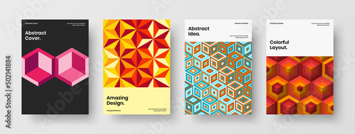 Unique geometric hexagons front page layout composition. Original corporate identity A4 vector design concept collection.