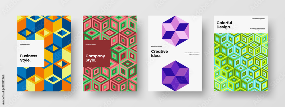 Simple geometric tiles brochure layout set. Isolated flyer A4 vector design illustration collection.