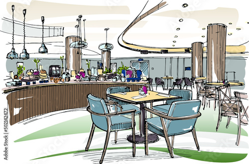 Buffet restaurant interior - hand drawn sketch