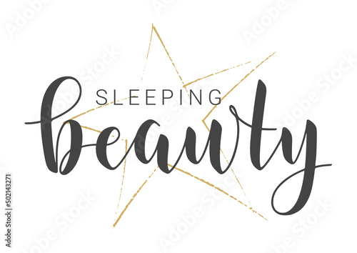 Vector Stock Illustration. Handwritten Lettering of Sleeping Beauty. Template for Banner, Card, Label, Postcard, Poster, Sticker, Print or Web Product. Objects Isolated on White Background.