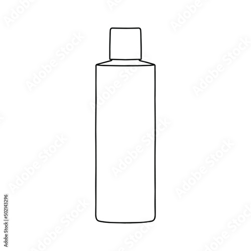 Linear bottle of shampoo, balsam, cream, or other cosmetic product. Cosmetic. Vector illustration.