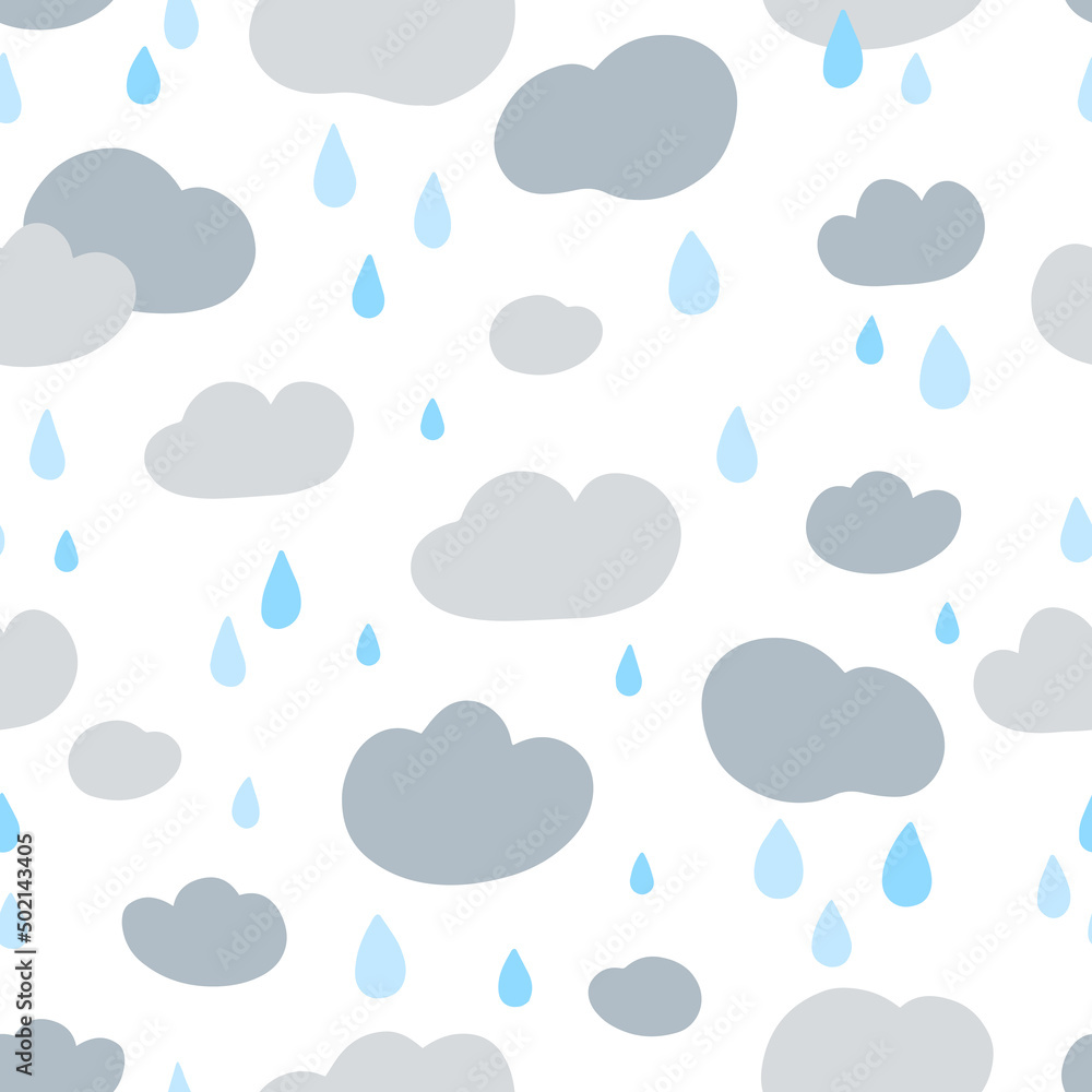 Hand drawn seamless pattern with rain and clouds. Illustration for cards, posters, banners, fabric and other design. Hand drawn seamless pattern with rain and clouds. Illustration for cards, posters, banners, fabric and other design.