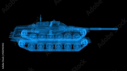 High detailed 4k loop rotating 360 degrees abstract war tank hologram footage. Overlay slow motion 60 fps