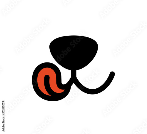 Dog tongue lick mouth. Dog face with tongue hanging out. Happy cat face. Yummy icon for canine food. Vector illustration isolated on white background.