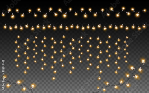 Holiday glowing garland. Light decoration element for events, carnival, Christmas, weddings, birthday party design