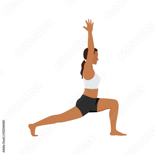 Woman doing Crescent Lunge pose or Anjaneyasana exercise. Flat vector illustration isolated on white background