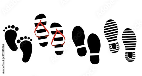 Footprints of shoes and sandals printed - vector