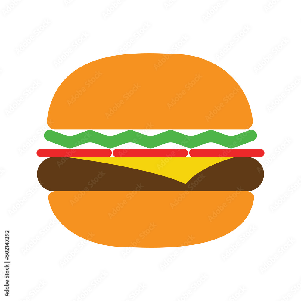 Burger icon. Juicy delicious hamburger vector illustration on white background. Burger icon. Juicy delicious hamburger vector illustration on white background.
