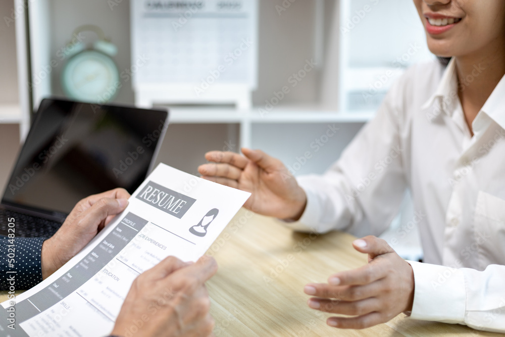 Job interview, Employer or recruiter is interviewing and taking the ...