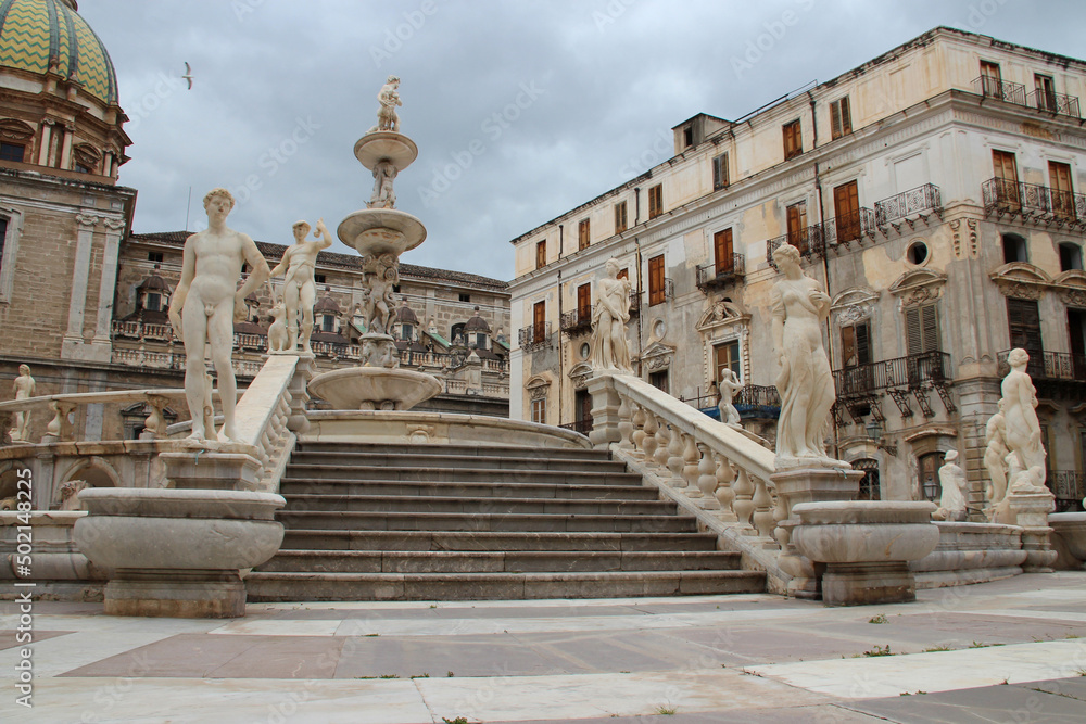 baroque fountain (pretoria) in palermo in sicily in italy 