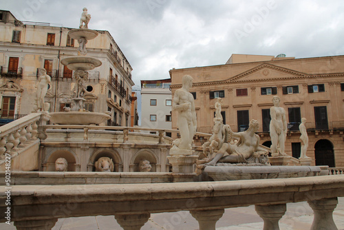 baroque fountain (pretoria) in palermo in sicily in italy  photo