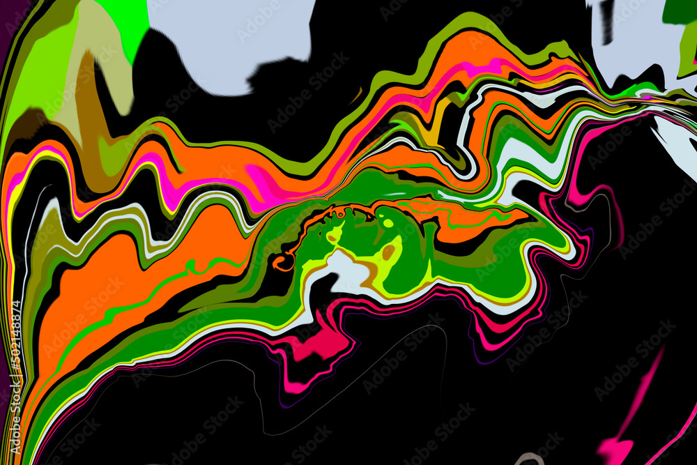 Fototapeta premium CURVEY COLOURS FLOWING GROOVY Cartoon style DIGITAL ART PATTERN 