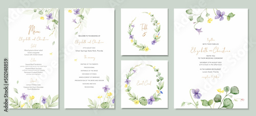 Watercolor vector set of wedding invitation card templates.
