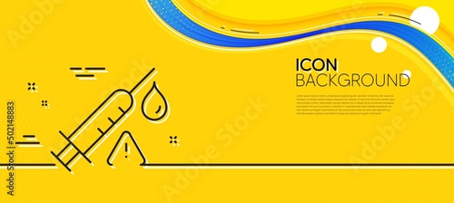 Vaccine attention line icon. Abstract yellow background. Vaccination syringe warning sign. Jab symbol. Minimal vaccine attention line icon. Wave banner concept. Vector