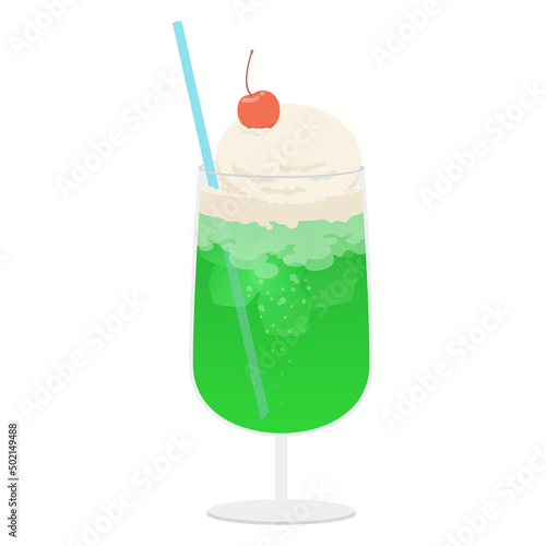 Vector illustration of Ice cream float, Green melon soda float.