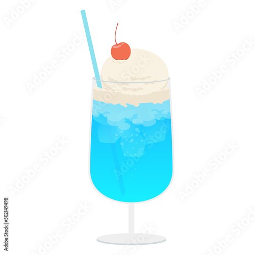 Vector illustration of Ice cream float, Blue soda float.