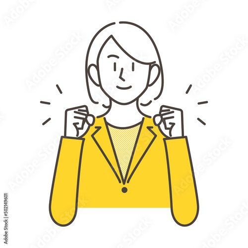 Woman with both fists raised　【Vector illustration】