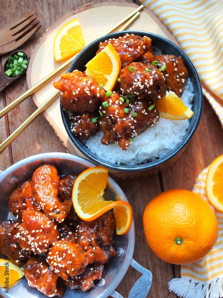 Orange chicken, Deep fried chicken breast with orange juice sauce