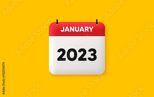 Calendar schedule 3d icon. January month icon. Event schedule Jan date. Meeting appointment planner. Agenda plan, Month schedule 3d calendar and Time planner. January day reminder. 2023 year. Vector