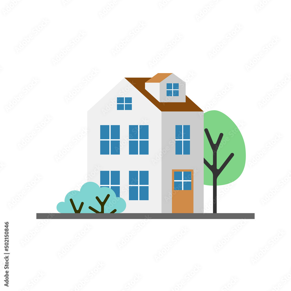 Small white house, isolated vector icon illustration