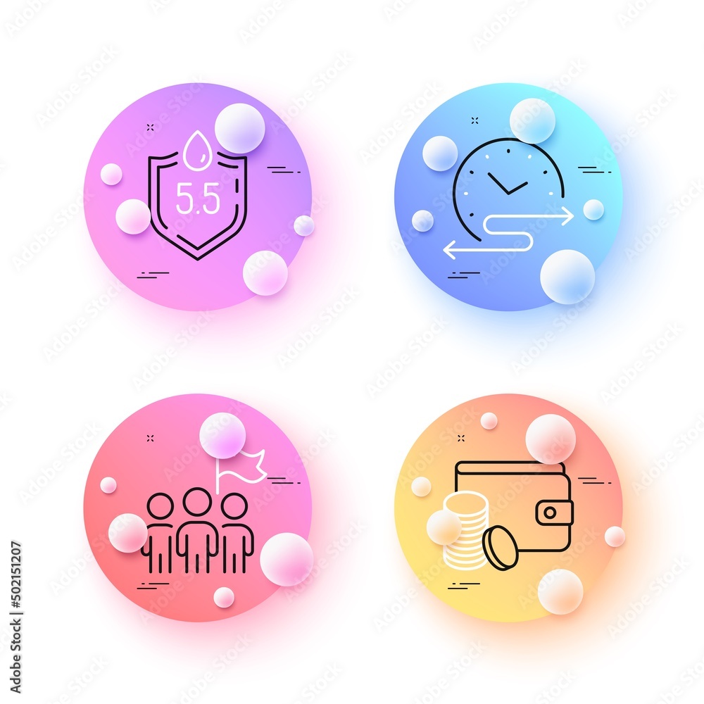 Payment method, Time schedule and Leadership minimal line icons. 3d spheres or balls buttons. Ph neutral icons. For web, application, printing. Wallet with coins, Timetable, Winner flag. Water. Vector Payment method, Time schedule and Leadership minimal line icons. 3d spheres or balls buttons. Ph neutral icons. For web, application, printing. Wallet with coins, Timetable, Winner flag. Water. Vector