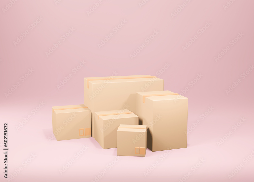 3d beautiful cardboard box parcel on pink background, packaging. 3d render. 3d beautiful cardboard box parcel on pink background, packaging. 3d render.