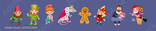 Set of fairytale isolated characters in cartoon style. Icons for design of postcards, posters, books. Vector illustration.