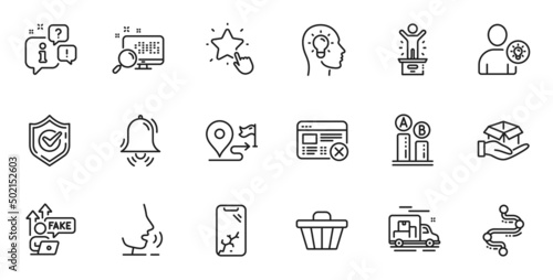Outline set of Ranking star, Timeline and Shop cart line icons for web application. Talk, information, delivery truck outline icon. Include Winner podium, Ab testing, Hold box icons. Vector