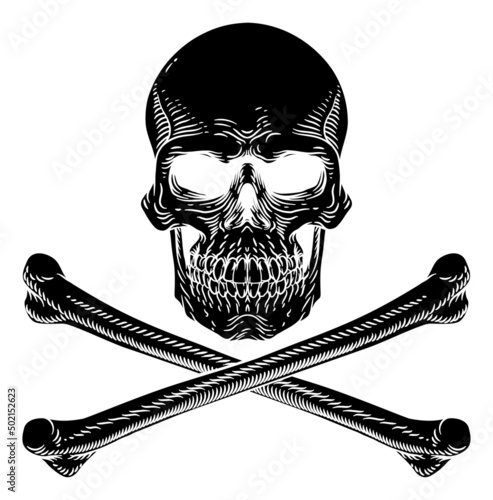 Skull And Crossbones Cross Bones Vintage Woodcut