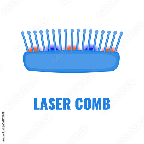 Laser comb device for hair regrowth. Red light therapy brush for hair restoration in androgenetic alopecia. Medical concept. Vector illustration.