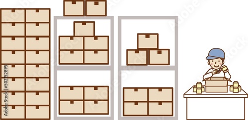 倉庫で仕事をする作業員の男性。