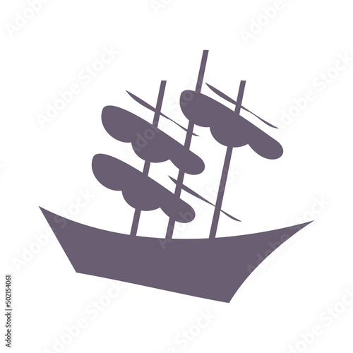Silhouette of abandoned ship semi flat color vector object. Large floating vessel. Cruise ship. Full sized item on white. Simple cartoon style illustration for web graphic design and animation
