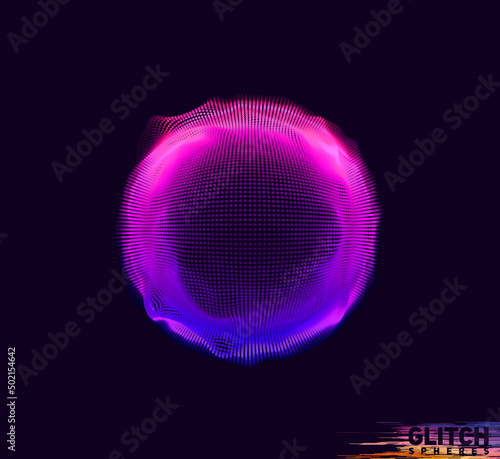 Abstract vector colorful mesh on dark background. Futuristic style card. Corrupted point sphere
