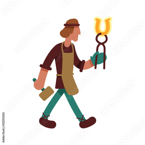 Medieval blacksmith semi flat color vector character. Walking figure. Full body person on white. Fiction. Historical personage. Simple cartoon style illustration for web graphic design and animation