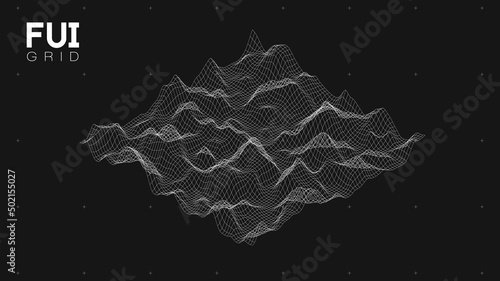 FUI GUI 3D Vector Landscape Scan Grid. Abstract futuristic background. Sci-Fi Hi-Tech design