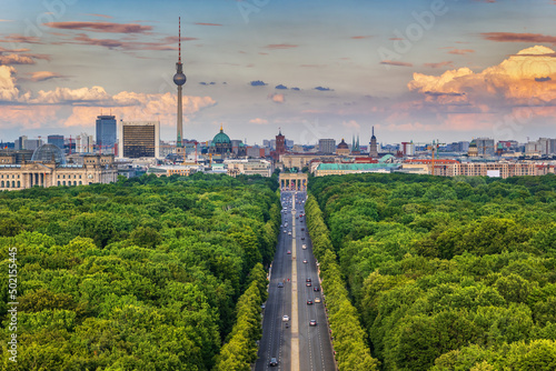 Berlin Skyline Above Tiergarten Park In Germany photo