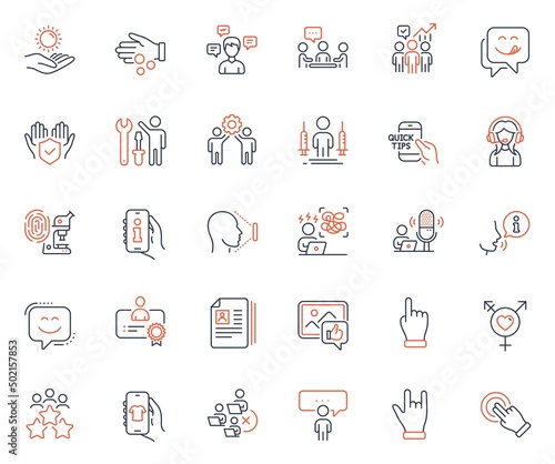 People icons set. Included icon as Remove team, Face id and Donation money web elements. Coronavirus injections, Conversation messages, Fingerprint research icons. Yummy smile. Vector