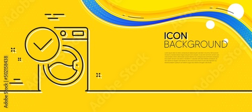 Washing machine line icon. Abstract yellow background. Wash laundry sign. Washable cleaner symbol. Minimal washing machine line icon. Wave banner concept. Vector