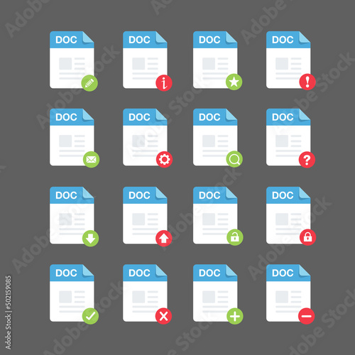 Flat design with DOC files icon set ,symbol set, vector design element illustration