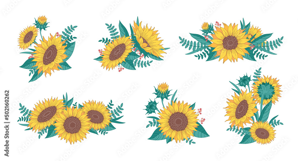 Cartoon Sunflowers Set Cartoon Sunflowers Set