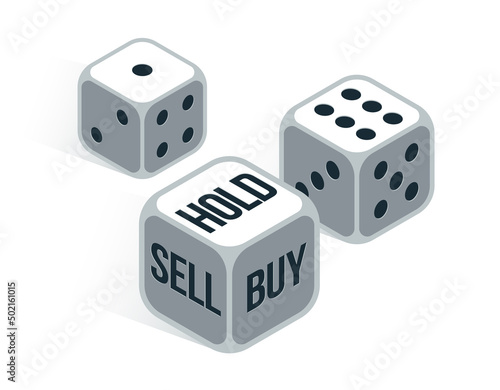 Sell or buy or hold stock market finance concept rolling dices vector illustration.