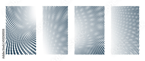 Moire pattern dots vector abstract backgrounds collection, set of vertical templates for design.