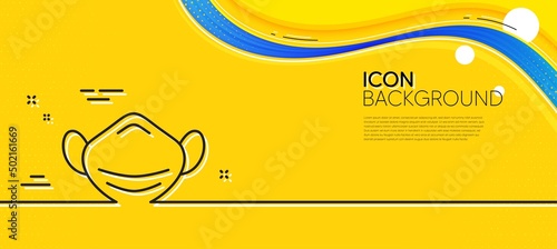 Medical mask line icon. Abstract yellow background. Safety breathing respiratory mask sign. Coronavirus face protection symbol. Minimal medical mask line icon. Wave banner concept. Vector