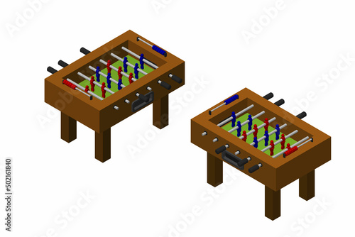 Foosball Table, Soccer Table Football Game. Isometric projection. 3d Vector colorful illustration.