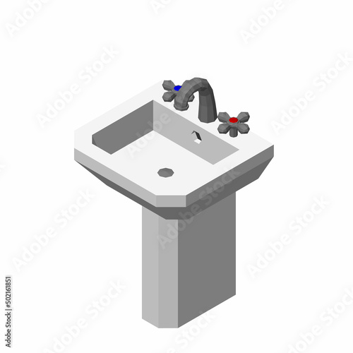 Bathroom sink. Isolated on white background. 3d Vector illustration. Isometric projection.