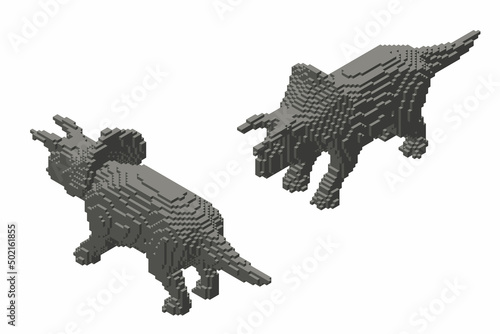 Triceratops from cubes. Voxel art. Futuristic concept. 3d Vector illustration. Isometric projection.