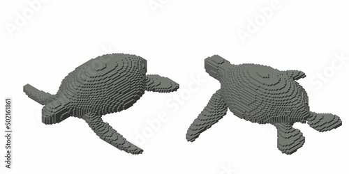 Sea turtle from cubes. Voxe...