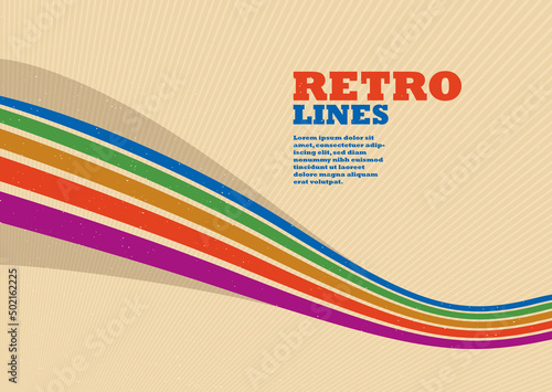 Retro lines vector abstract background, 3D dimensional perspective vintage graphic design art poster, wallpaper in a style of seventieth.