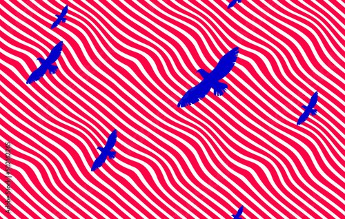 Eagles flying over desert seamless background, vector wallpaper seamless pattern, lined optical design.