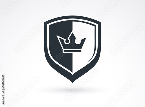 Shield with crown logo vector, ammo protection symbol, royal power, insurance or guarantee.